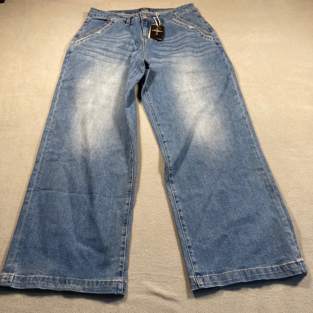 Flamingals Jeans Womens XXL Blue Wide Leg High Rise Stretch Light